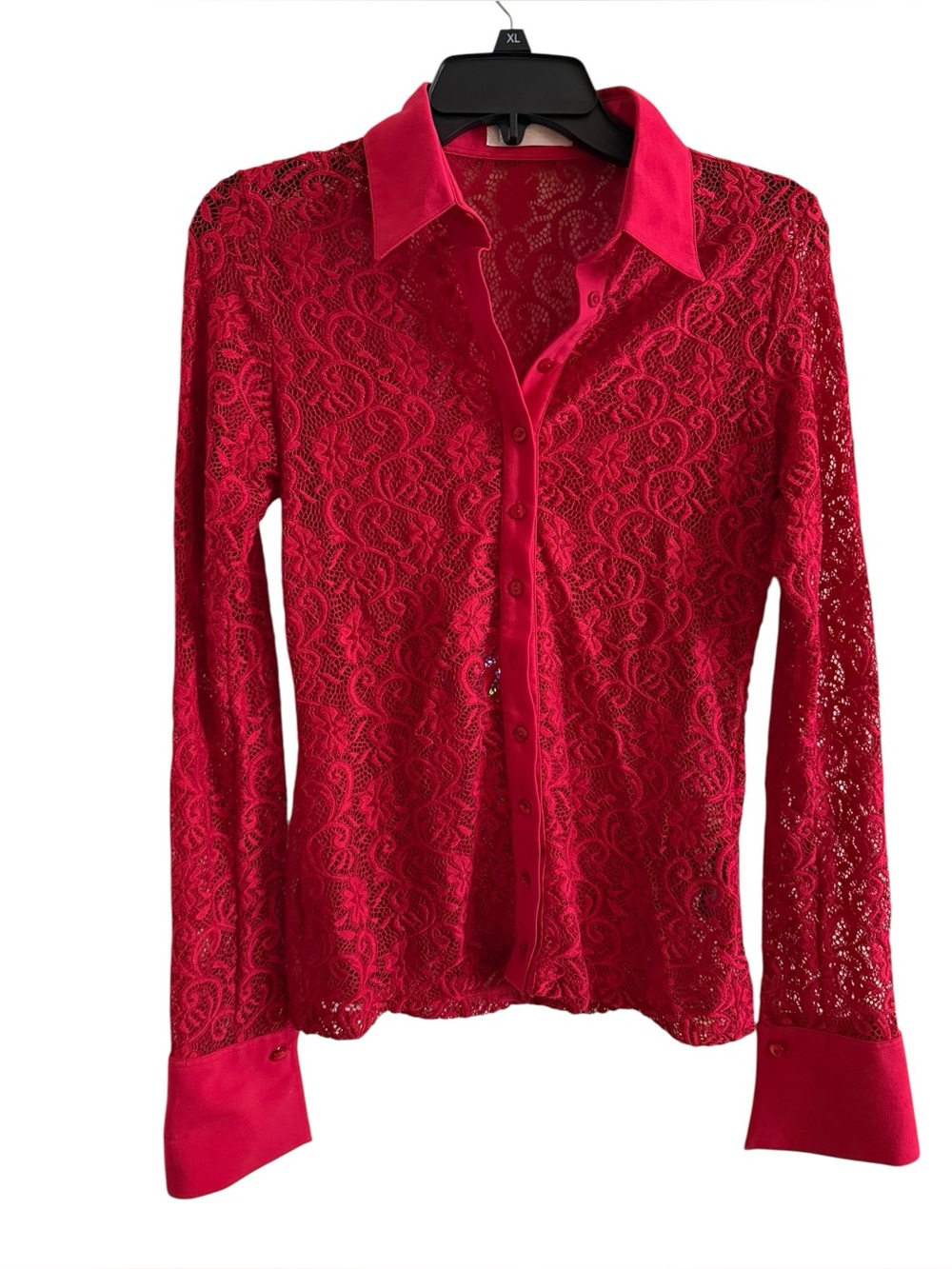 ANNE FONTAINE Red Rosier Lace Button Down Collared Shirt